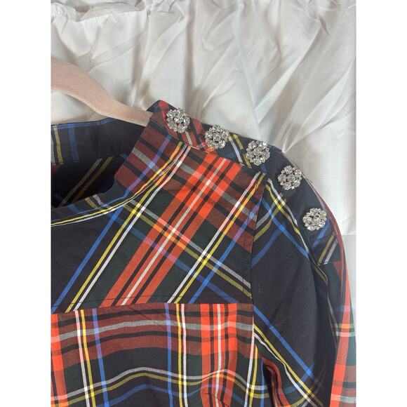 J. Crew Funnelneck Shirt in Stewart Tartan with Jeweled Buttons Women’s Size 4 - Picture 3 of 6